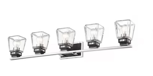 Z-Lite 5-Light Vanity Light with Glass Shade Matte Black And Chrome 474-5V-CH-MB - Picture 1 of 6