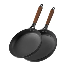 LAMFO CAST IRON SKILLETS, 10 INCH/12 INCH NON STICK FRYING PANS, 2 PIECE - BLACK