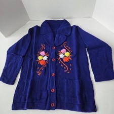 Vintage Cardigan Girls Small Floral Hand Embroidered Wool Sweater Philippines