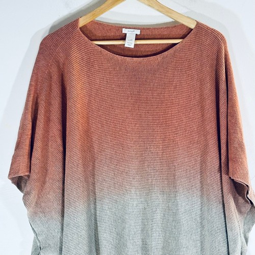 Pure Jill Ombre Cotton Poncho Cape Sweater Womans One Size Peach Tan nh  - Picture 5 of 12