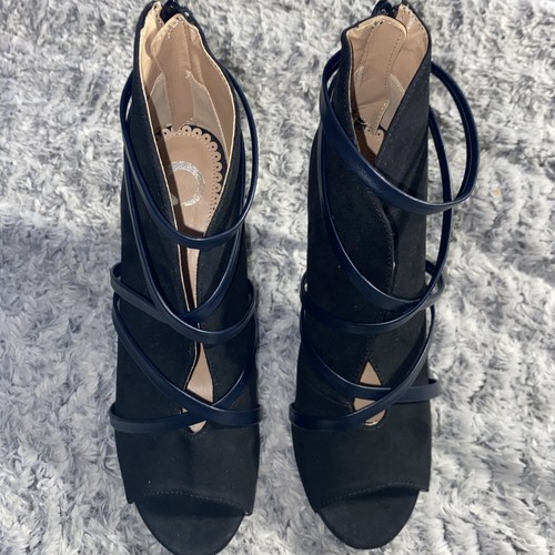 Journee Collection Womens Samara Peep Toe Booties Black Suede Size 7.5 M