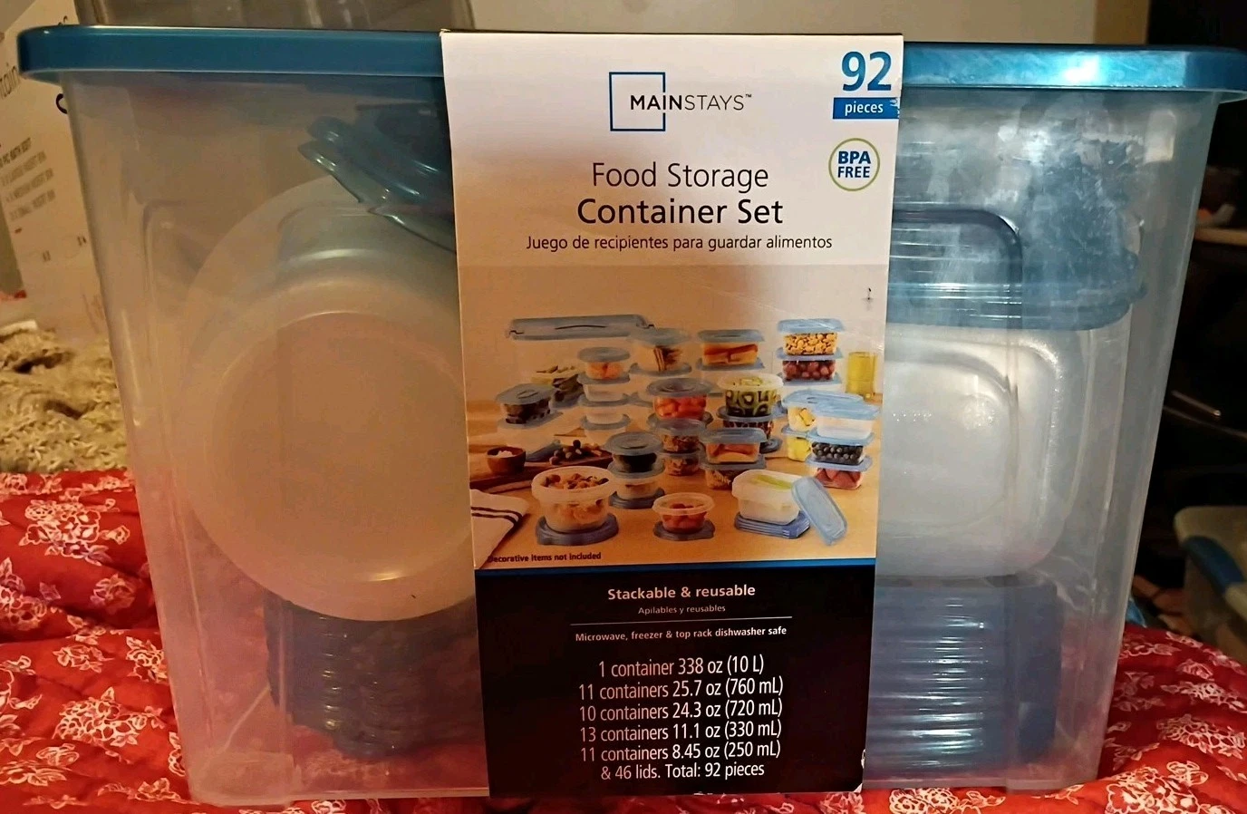 Mainstays 92 Piece Food Storage Variety Value Set, Blue Lids