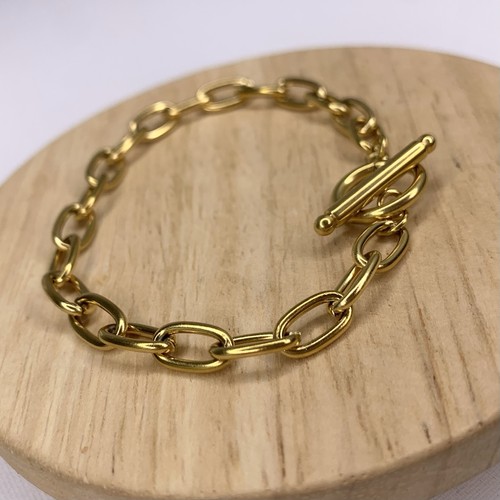 Venta de muestra | Pulsera cadena palanca chapada en oro acero inoxidable impermeable - Imagen 2 de 6