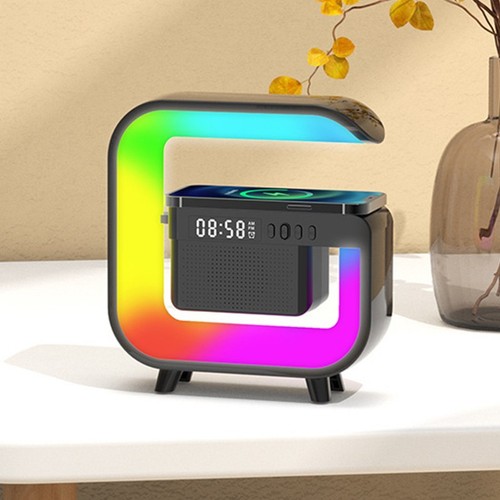 Multifunction Wireless Charger Station RGB Night Light Alarm Clock Speaker - Zdjęcie 14 z 14