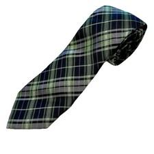 Chaps Mens Business Dress Tie Necktie Blue Green Plaid Preppy Business Casual
