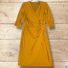 TAHARI Ruched Wrap with Buckle Dress NWT Women's Size 12 Fall Mustard