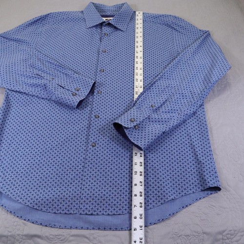 Camisa Joseph Abboud Para Hombres XL Azul Geométrica Abotonada Manga Larga Vestido Algodón - Imagen 5 de 7