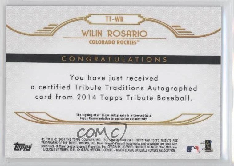 2014 Topps Tribute Traditions Auto Blue /50 Wilin Rosario #TT-WR Auto - Image 2 of 2