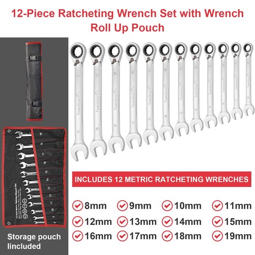 Towallmark 12-Piece Fixed Wrench Set Reversible Ratcheting Combination Set Me... - Picture 2 of 9