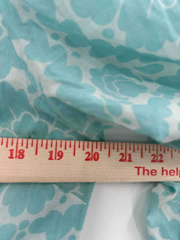 Boden Long Sheer Floral Kaftan Dress Turquoise & White Size L Roll Tab Sleeve - Image 2 of 4