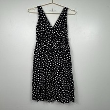 Old Navy Dress Black White Polka Dot Sleeveless V Neck Fit & Flare Size Small S