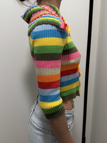 Miss Sixty Vintage 90`s Knit Cropped Sweater Button-Up Multicolor Rainbow - Bild 4 von 10