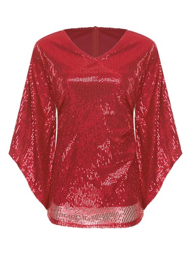 Damen Tops Performance Shirt Weihnachtsbluse Glitzer V-Ausschnitt Loose Fit Pailletten - Bild 35 von 96