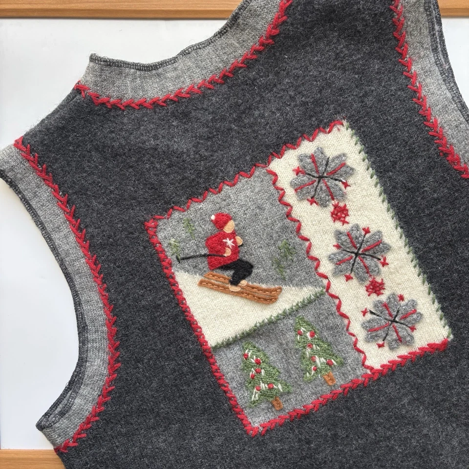 Chaleco Vintage Años 90 Marisa Christina 100% Lana Mujer Grande Gris Carbón Navidad Foto 4 de 4