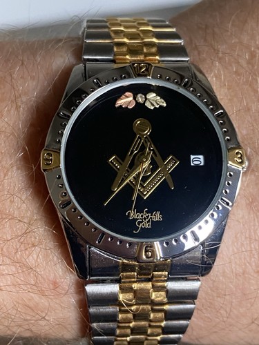 Masonic Watch Black Hills Gold Jewelry By Coleman Stainless Steel Dead Battery