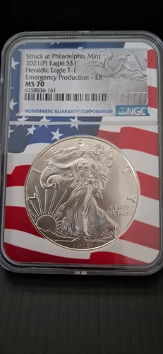 2021(P) Silver Heraldic Eagle T-1 $1 - NGC MS 70, Emergency Production - ER