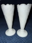 Vintage L E  Smith Milk Glass Stars & Beads Footed Vases Pair EUC