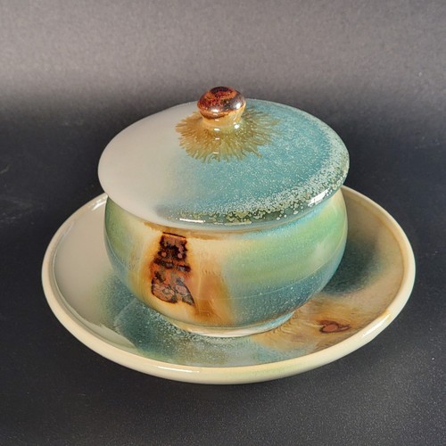 Kiln Glazed Ceramic Gaiwan Teacup with Lid and Saucer "Multiple Available" EUC - Picture 1 of 22