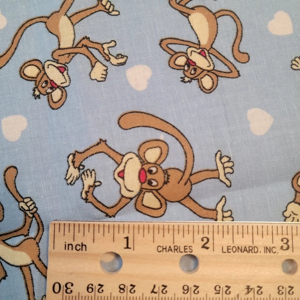 Cotton Fabric Bo the Monkey Blue Hearts Print 26x44" Cartoon Character - Image 2 of 4