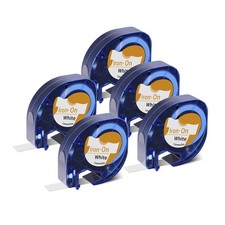 5 PK lt iron-on fabric labels 1/2-inch x 6.5-foot roll black print on white iron