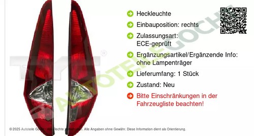 Rückleuchte Heckleuchte TYC Rechts für Fiat Punto 188 2003 - 2012 11-0541-11-2 - Bild 2 von 6
