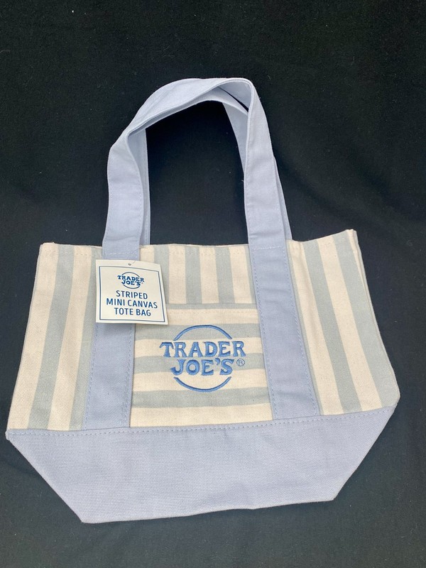 Blue Trader Joe’s Limited Edition 2026 Mini Stripe Canvas Tote Bag NEW