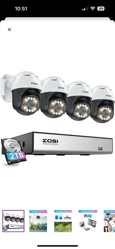 4K Security Camera System with 2TB 355°PTZ PoE Camera, 2- Way Audio