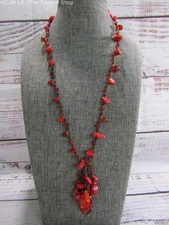 Artisan Handcrafted Murano Glass Red Coral Tied Necklace