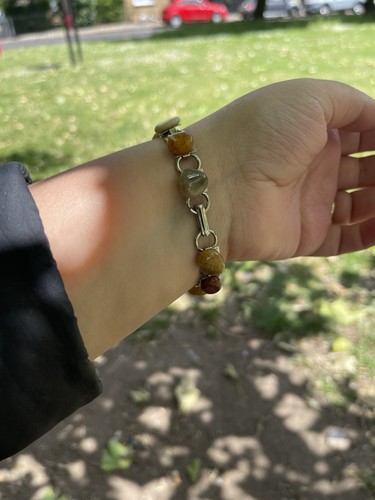 Vintage Mid-Century Silver & Stone Link Bracelet - 第 4/5 張圖片