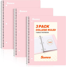 Spiral Notebooks, 3 Pack, 1-Subject, College Ruled Paper, 8" x 10-1/2", 70 Sheet