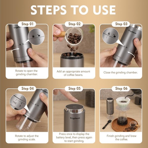 Portable Electric Burr Coffee Grinder with 38 Adjustable Settings, Rechargeab... - Picture 6 of 9