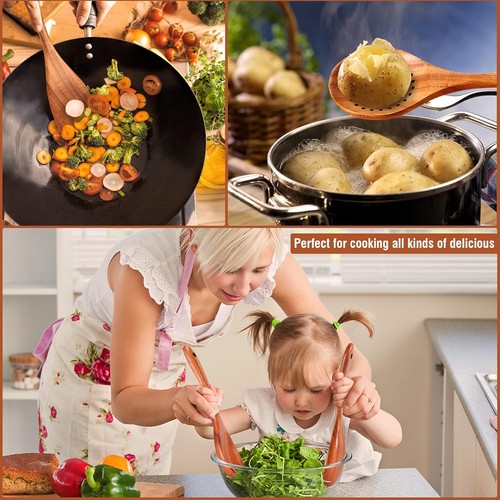 9 Piece Natural Teak Wooden Kitchen Utensil Set with 9 PCS SET, Wood - Picture 7 of 7