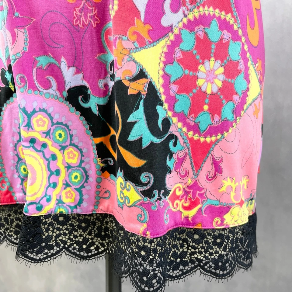 Vestido sin Mangas Josie Natori Para Mujer Cami Satinado Encaje Boho Y2K Festival Bloques de Colores Foto 3 de 4