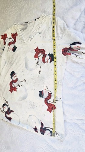 Camisón de manga larga muñeco de nieve blanco sin etiquetas talla grande vacaciones Navidad  - Imagen 2 de 3