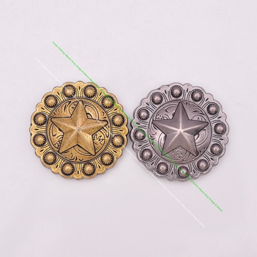 10X Antique Silver Texas Star Western Berry Leathercraft Saddle Bridle Concho - Bild 10 von 10