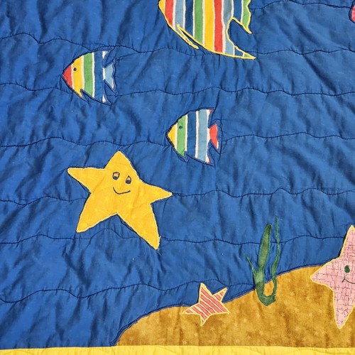 90s Beach Themed Tropical Kids Quilt Ocean Fish Appliques Full Size Under Sea - Picture 7 of 11