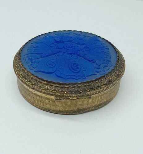 Caja de polvo compacta de colección, con mariposa de vidrio azul, Art Nouveau, de Rene para Lalique - Imagen 4 de 24