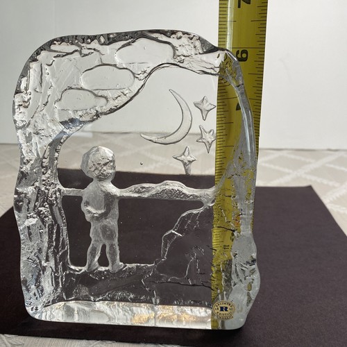 Reijmyre Schweden geätzte Kunst Glas Kristall Briefbeschwerer Nacht Sterne - Bild 7 von 9