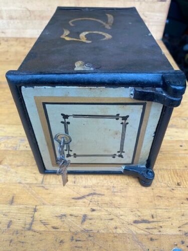 BELLE boîte de compartiment intérieur antique vintage coffre-fort intérieur avec clés - Photo 1/4
