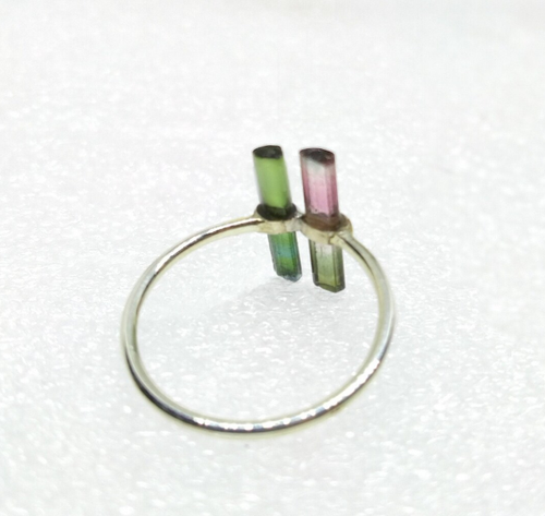 Bicolor Raw Tourmaline Natural Gemstone Handmade 925 Sterling Silver Ring ,Gift - Picture 4 of 5