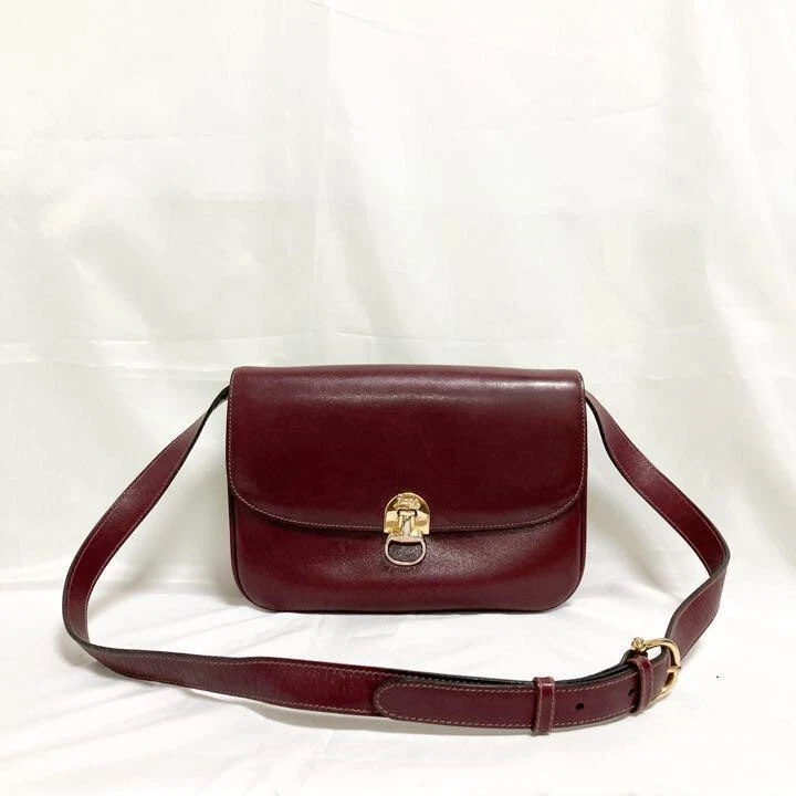 Vintage Old Celine Leather Shoulder Bag Carriage Hardware Bordeaux