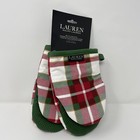Ralph Lauren 2 Pack Oven Mini Mitts with Silicone Grip Holiday Plaid Green/Red 