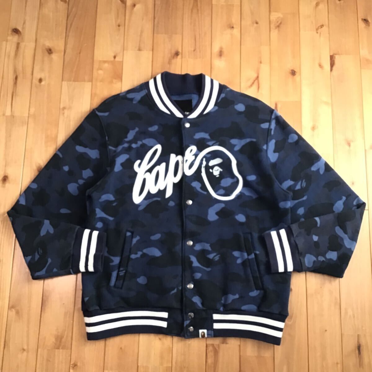 BAPE Blue camo sweat varsity jacket a bathing ape bomber BAPE Blue camo sweat varsity jacket a bathing ape bomber