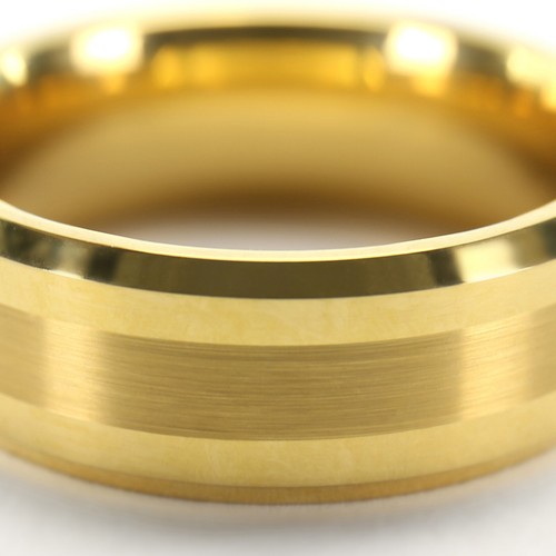 New Gold Tungsten Carbide Brushed 2 Tone Mens Wedding Band Ring 8mm - Picture 4 of 4