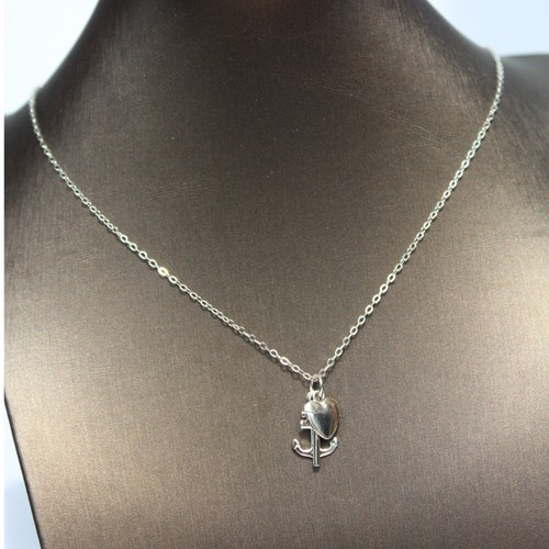 Hip Hop Jewelry S925 Sterling Silver Heart Anchor Arrow Cross Pendant Necklace - Bild 3 von 10