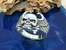 Totenkopf Vampir Flügel 925 Sterling Silber Ring Jolly Roger Knochen skull ring