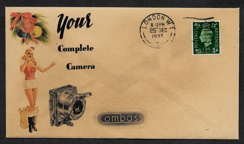 1937 Compass Camera Ad & Pin Up Girl Featured on Collector's Envelope *1038OP - Afbeelding 1 van 1