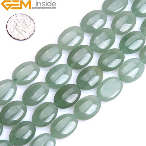 Natural Green Aventurine Jade Oval Beads 15" Loose Gemstone Strand for Jewellery - Picture 7 of 21