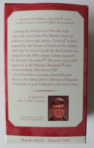 Hallmark Keepsake 1999 Madame Alexander Red Queen-Alice in Wonderland Ornament - Picture 2 of 9