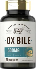 Ox Bile Supplement 500Mg 60 Capsules Digestive Enzyme Non-Gmo & Gluten Free by H